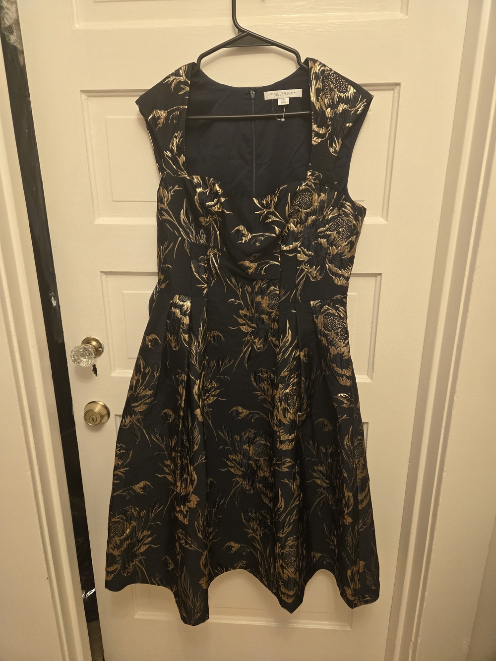 Kay Unger Black & Gold Floral Midi Dress